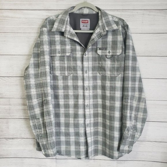 Wrangler Other - 6/$30 Wrangler Large Vented Button Up Gray Plaid Outdoor series Shirt
